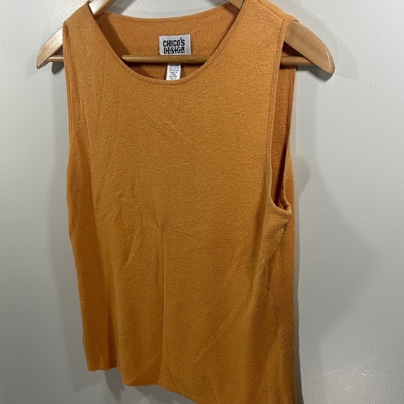 Chico's Mustard Yellow Linen Cotton Sleeveless Tank Knit Blouse Scoop Neck size2 - Picture 2 of 5